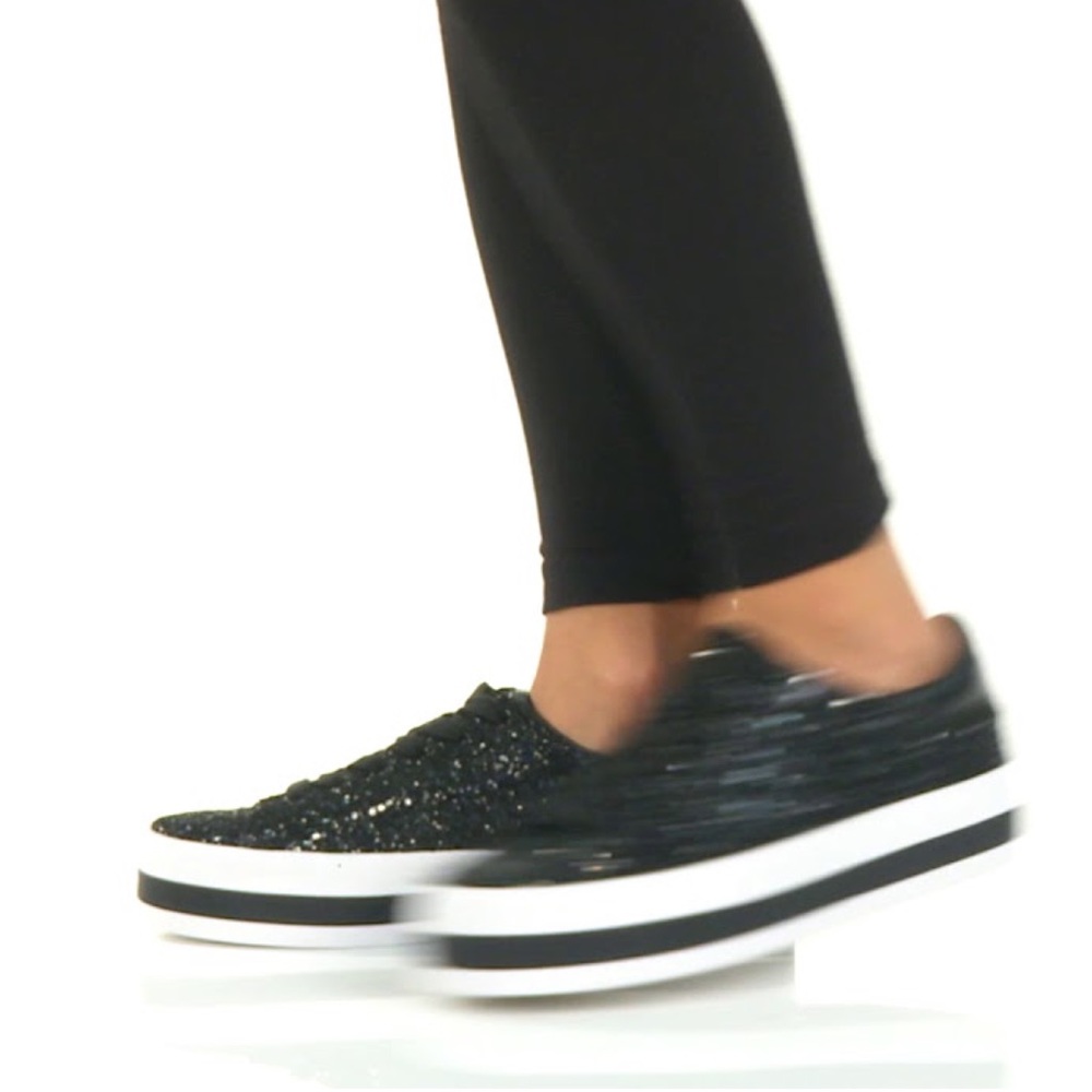 Alice + Olivia Black Glitter Platform Slip-On Sneakers - Picture 2 of 13